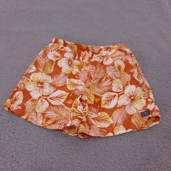LL Bean Swim Trunks Mens Medium Floral Mesh Lined Tropical Orange Beach - Picture 1 of 10
